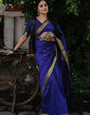 Hypnotic Navy Blue Cotton Silk Saree With Pretty Blouse Piece