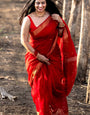 Artistic Red Cotton Silk Saree With Susurrous Blouse Piece