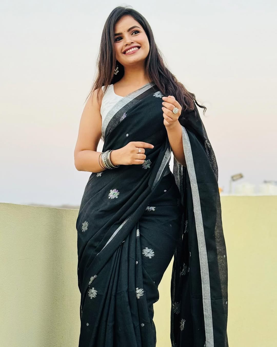 Impressive Black Cotton Silk Saree With Exemplary Blouse Piece