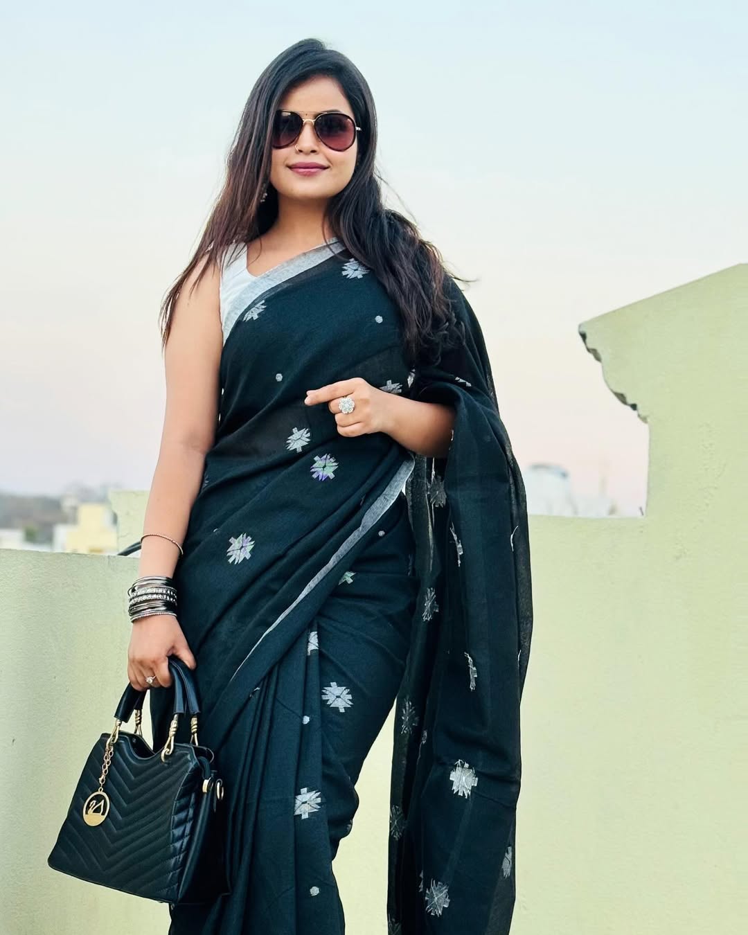 Impressive Black Cotton Silk Saree With Exemplary Blouse Piece
