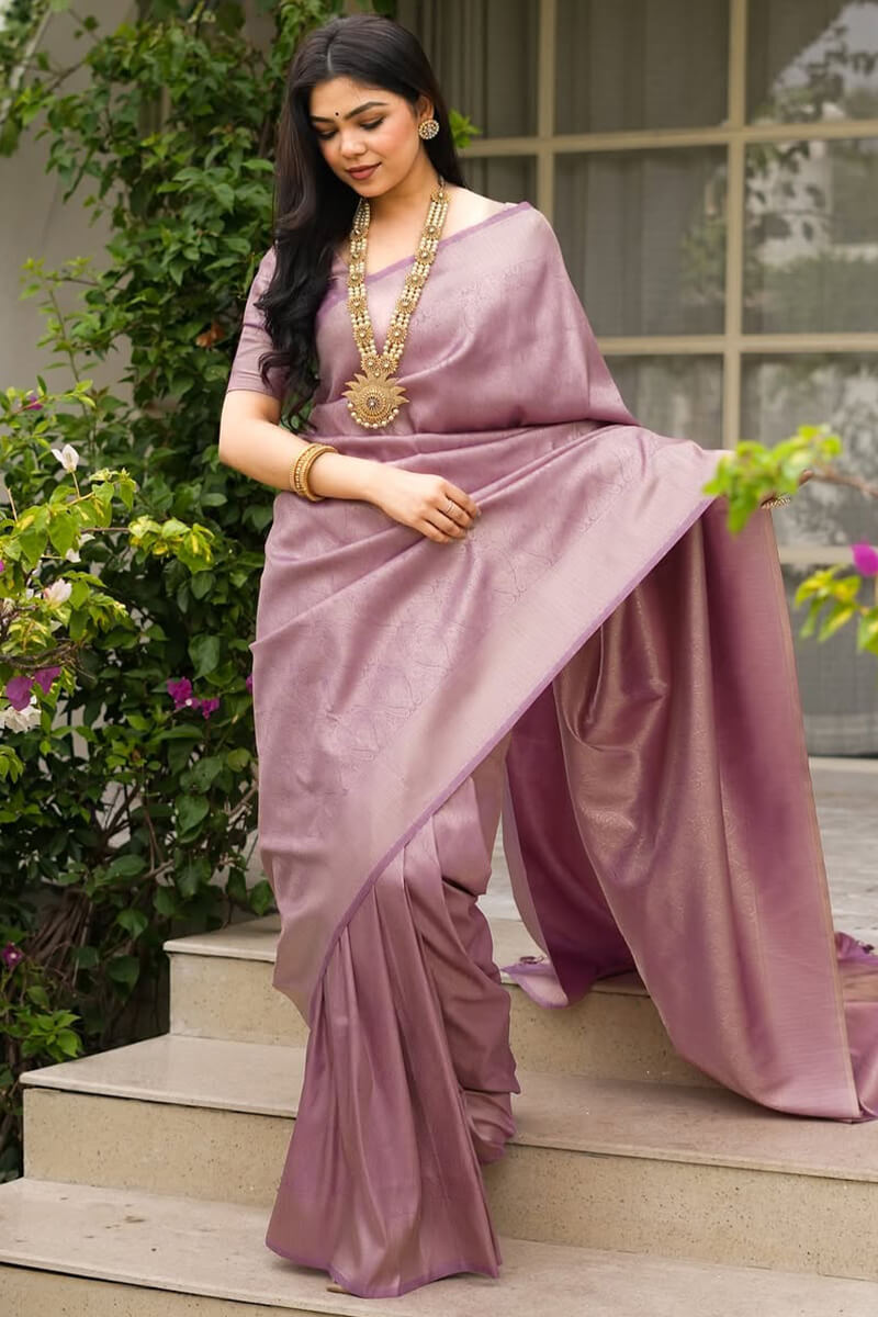 Sophisticated Lavender Soft Silk Saree With Serendipity Blouse Piece