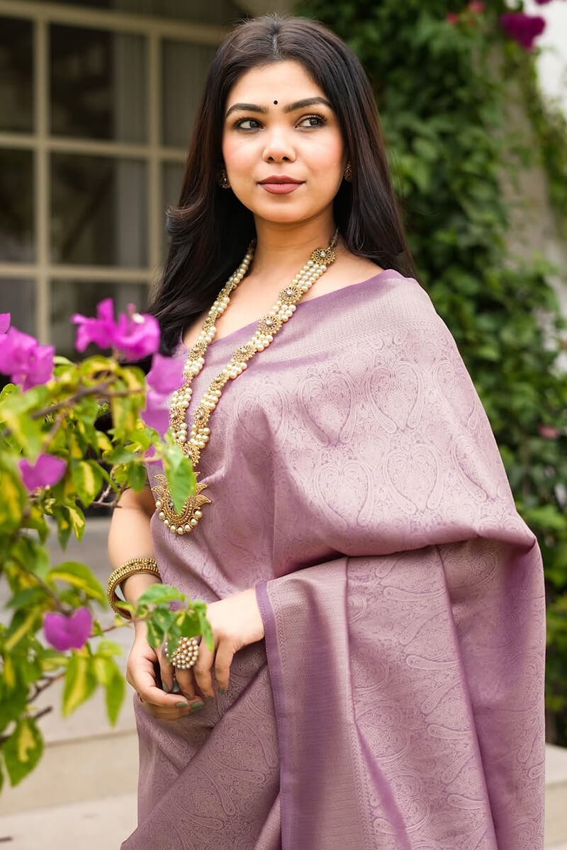 Sophisticated Lavender Soft Silk Saree With Serendipity Blouse Piece