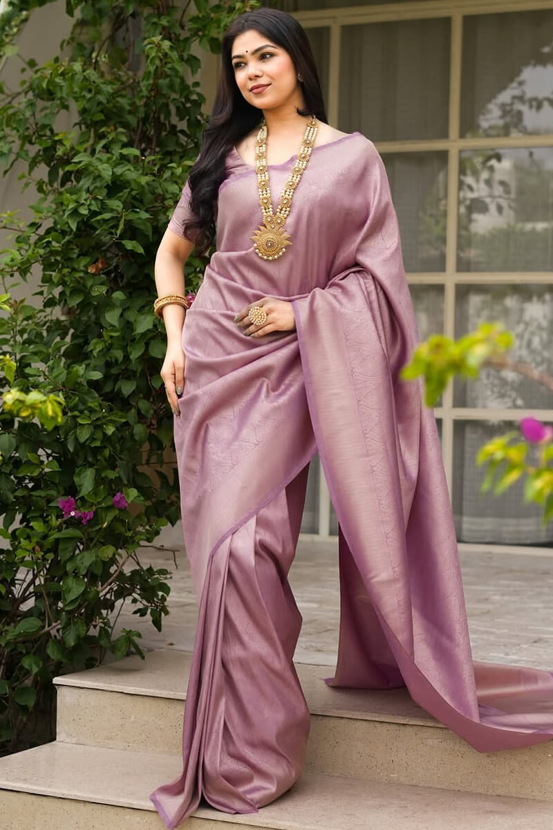 Sophisticated Lavender Soft Silk Saree With Serendipity Blouse Piece