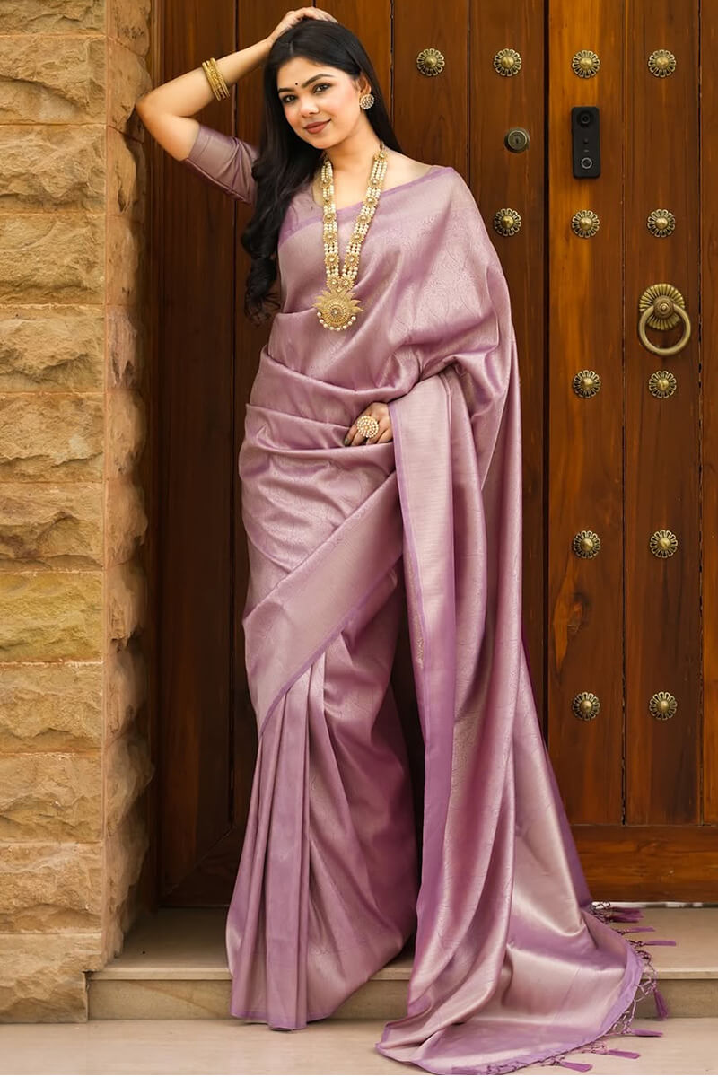 Sophisticated Lavender Soft Silk Saree With Serendipity Blouse Piece