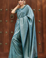 Opulent Rama Soft Silk Saree With Gorgeous Blouse Piece