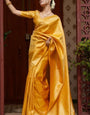 Moiety Yellow Soft Silk Saree With Rhapsodic Blouse Piece