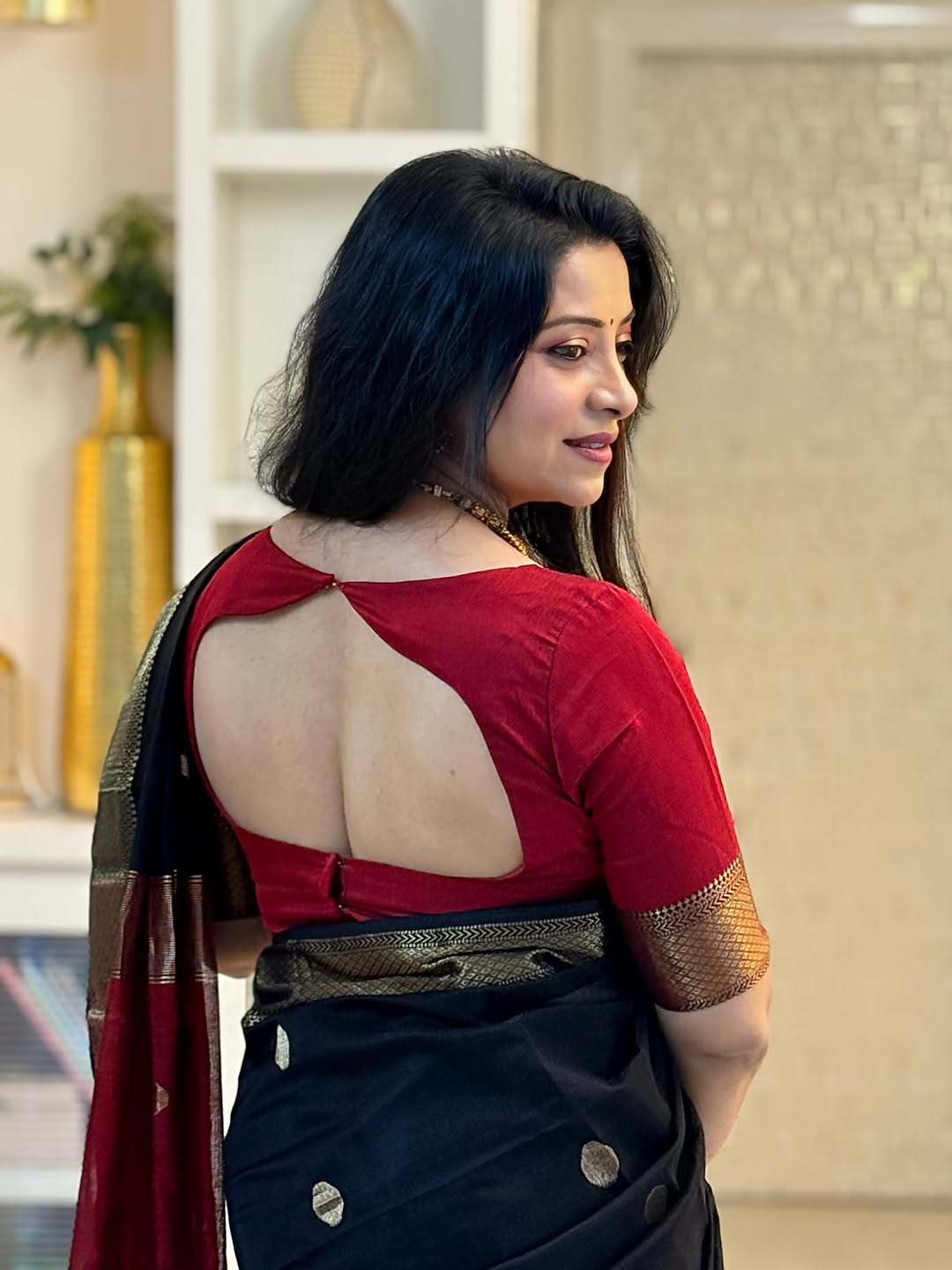 Ratatouille Black Cotton Silk Saree With Jazzy Blouse Piece
