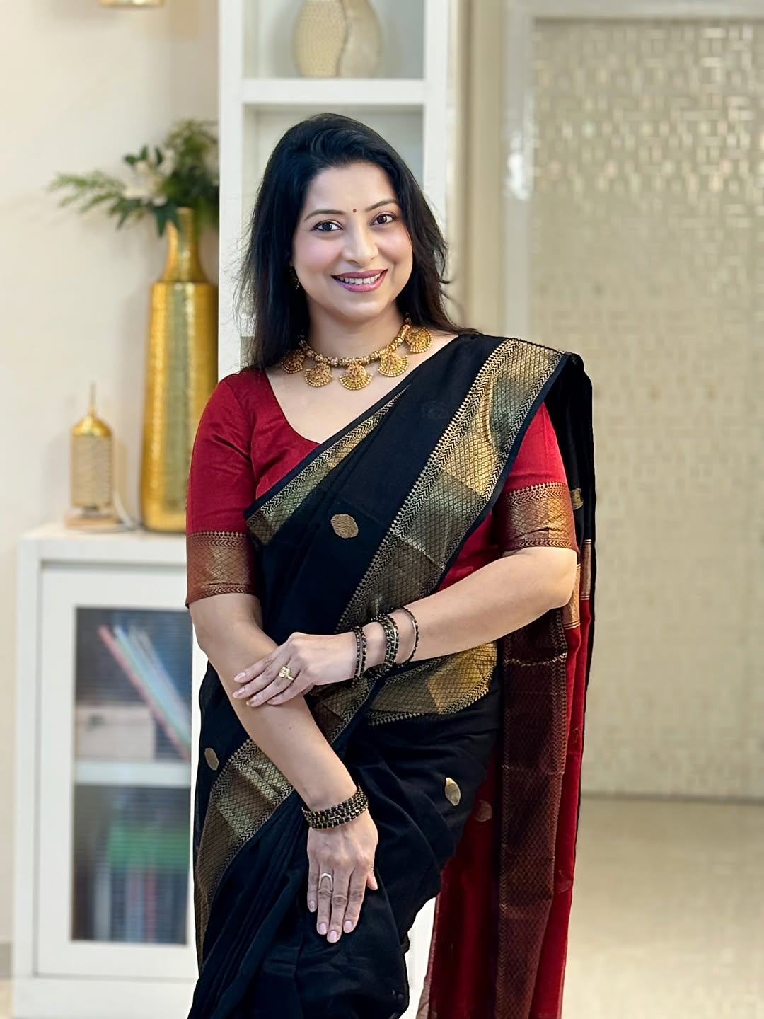 Ratatouille Black Cotton Silk Saree With Jazzy Blouse Piece