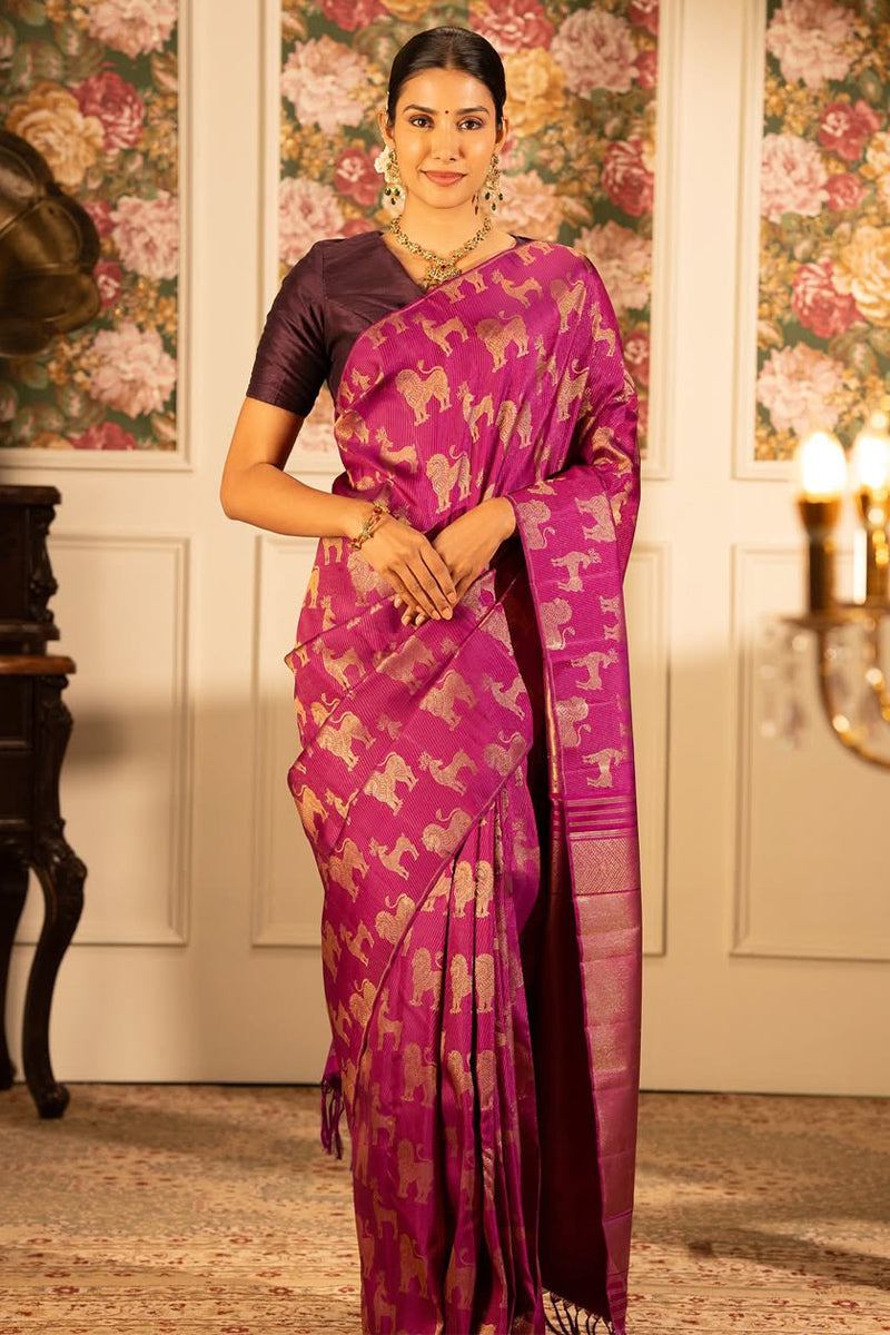 Fugacious Dark Pink Soft Silk Saree With Staggering Blouse Piece