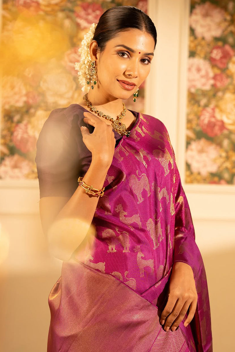 Fugacious Dark Pink Soft Silk Saree With Staggering Blouse Piece