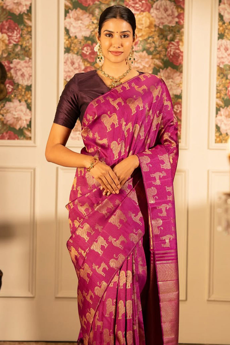 Fugacious Dark Pink Soft Silk Saree With Staggering Blouse Piece