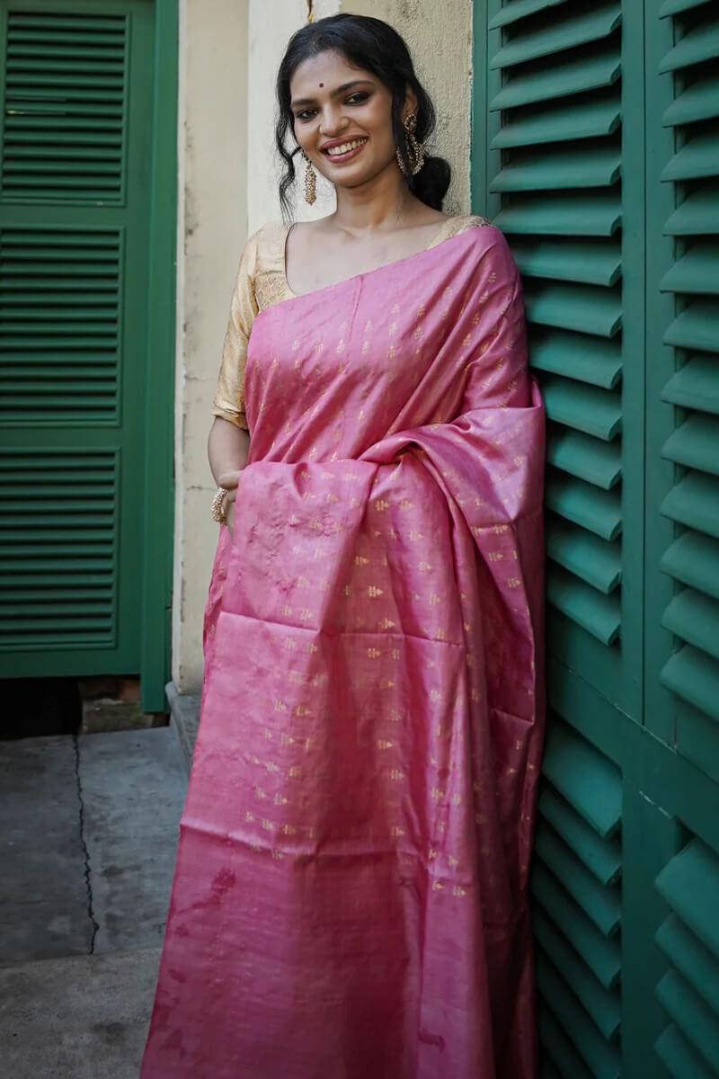 Lissome Pink Soft Silk Saree With Designer Blouse Piece