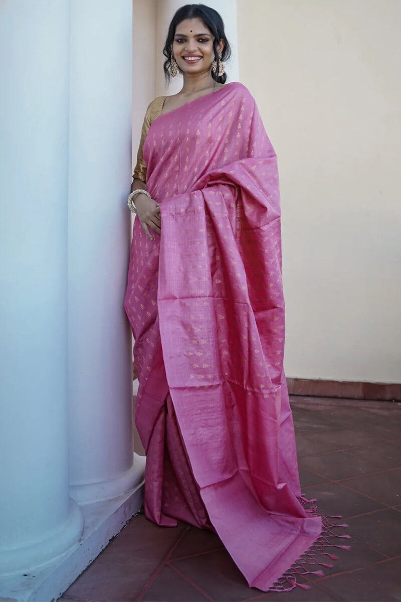 Lissome Pink Soft Silk Saree With Designer Blouse Piece