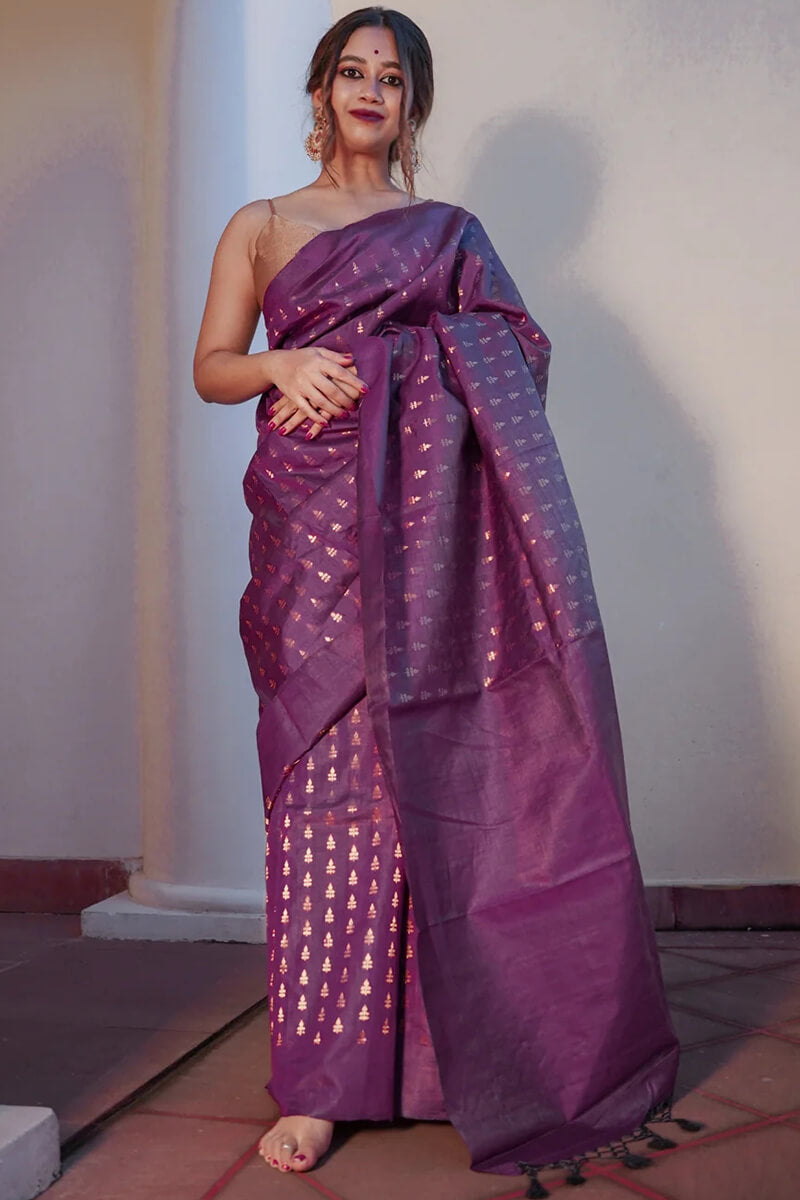 Zephyr Purple Soft Silk Saree With Improbable Blouse Piece