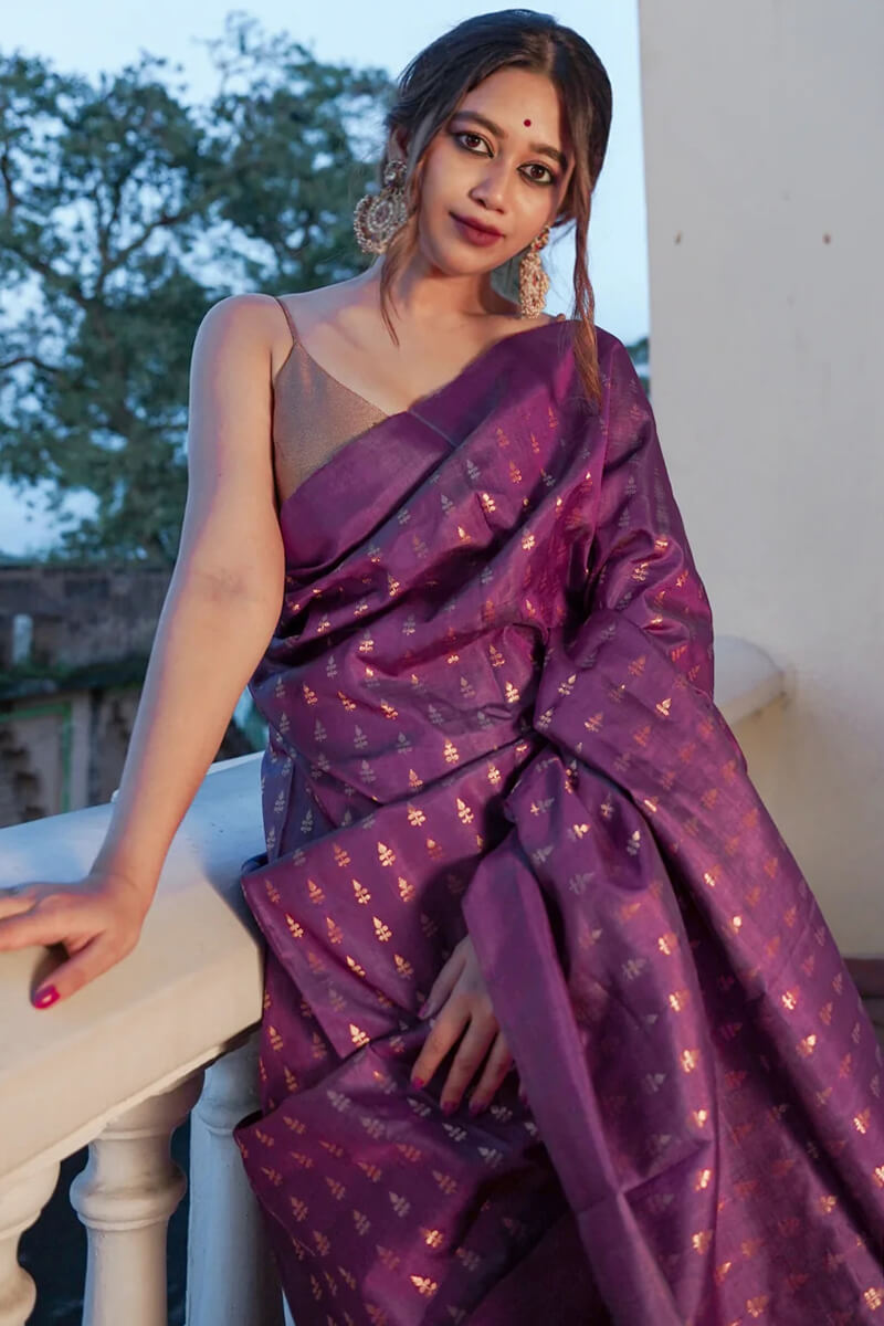 Zephyr Purple Soft Silk Saree With Improbable Blouse Piece
