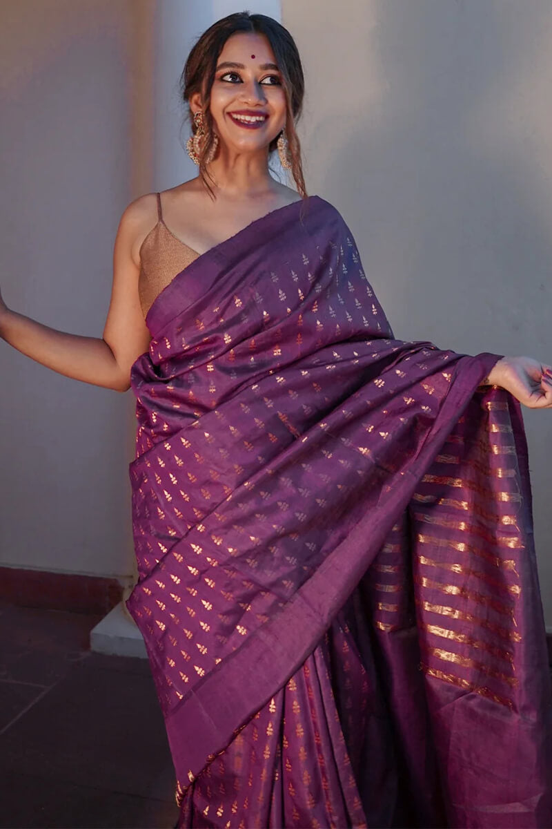 Zephyr Purple Soft Silk Saree With Improbable Blouse Piece