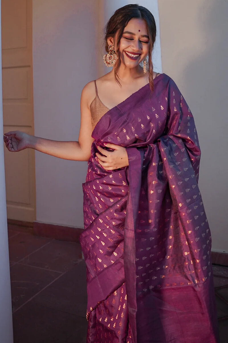 Zephyr Purple Soft Silk Saree With Improbable Blouse Piece