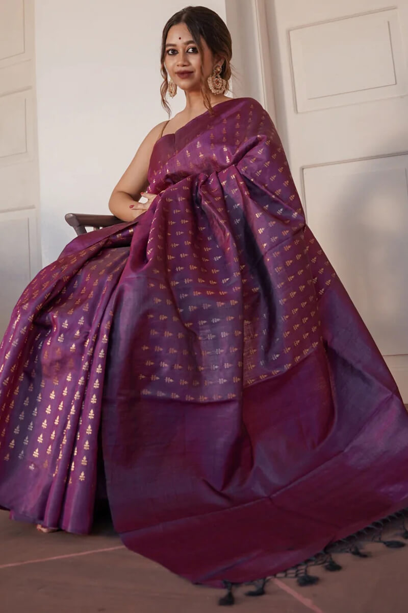 Zephyr Purple Soft Silk Saree With Improbable Blouse Piece