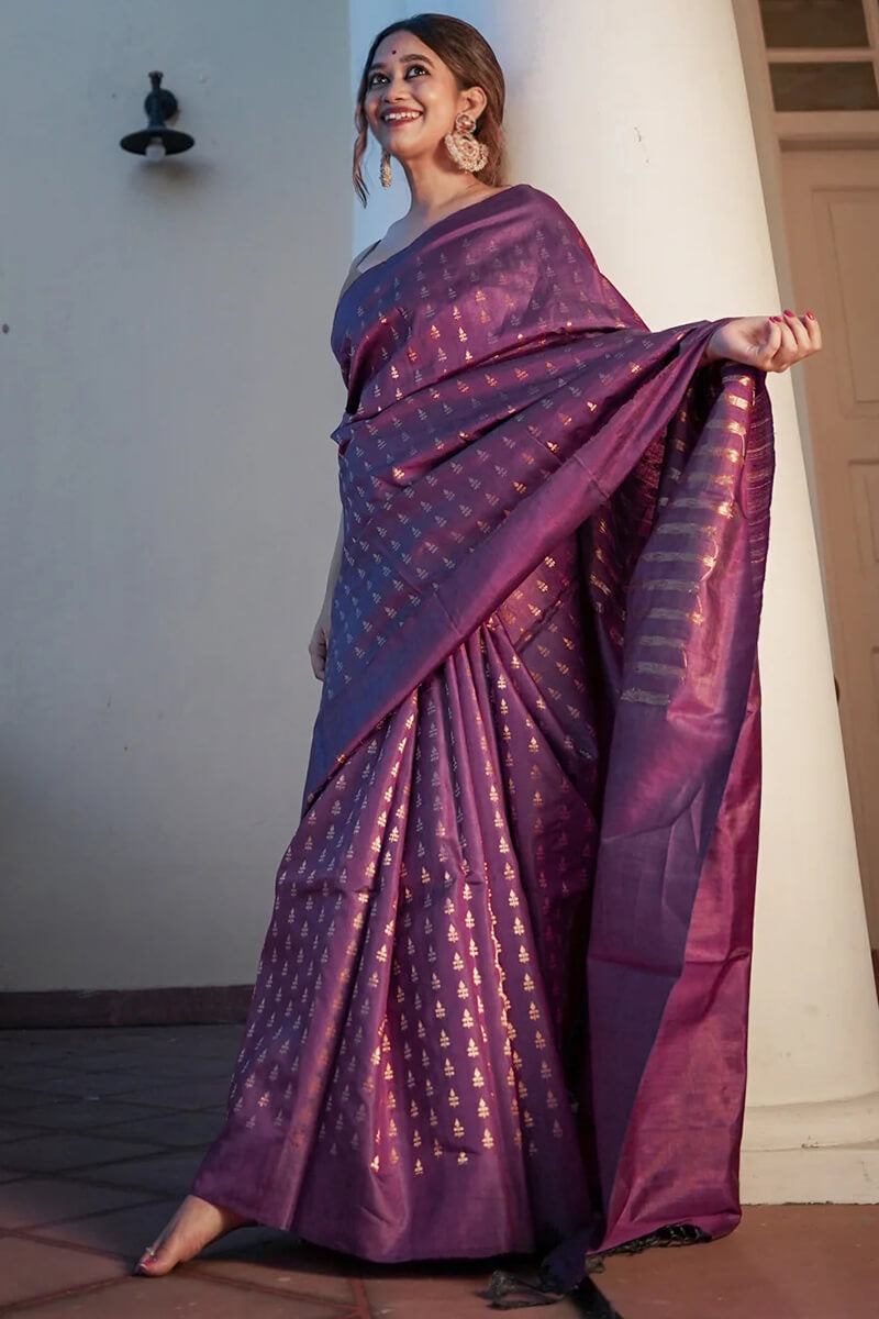Zephyr Purple Soft Silk Saree With Improbable Blouse Piece