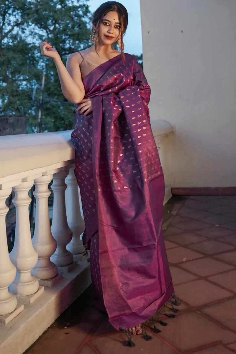 Zephyr Purple Soft Silk Saree With Improbable Blouse Piece