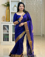 Evocative Royal Blue Soft Silk Saree With Magnificat Blouse Piece
