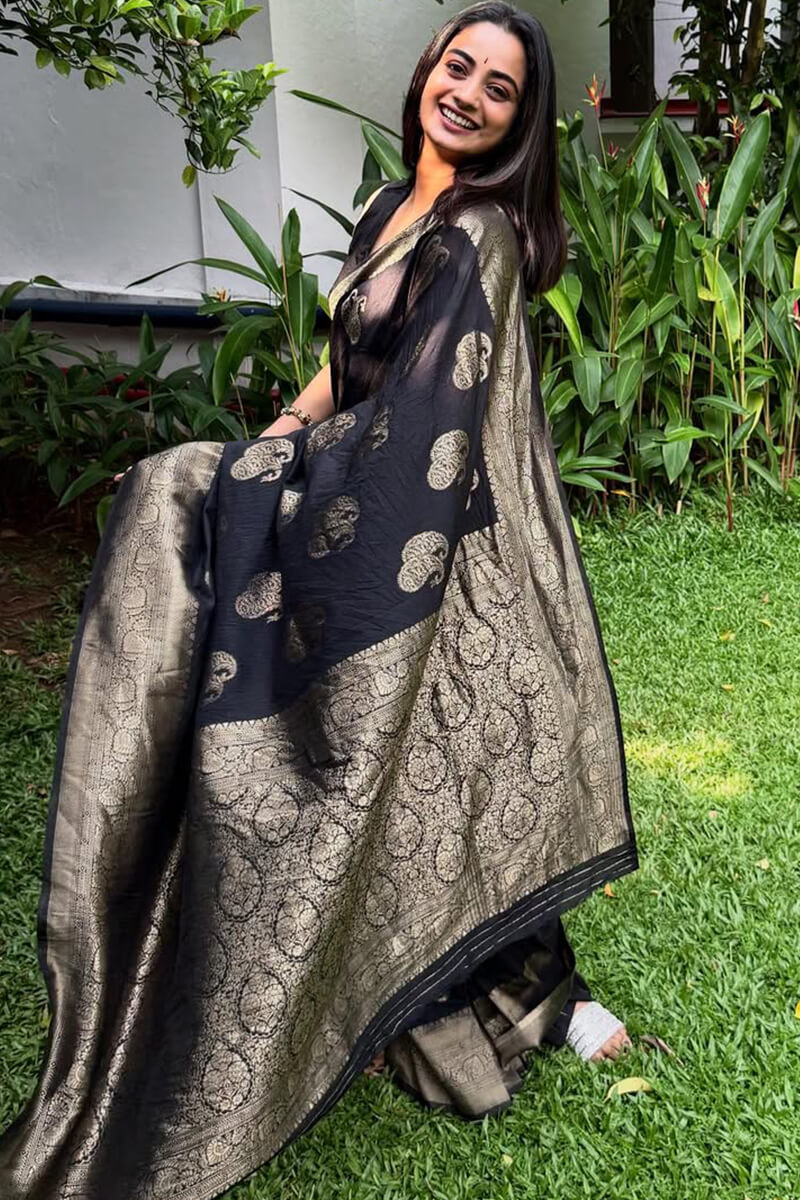 Majestic Black Soft Silk Saree With Arresting Blouse Piece