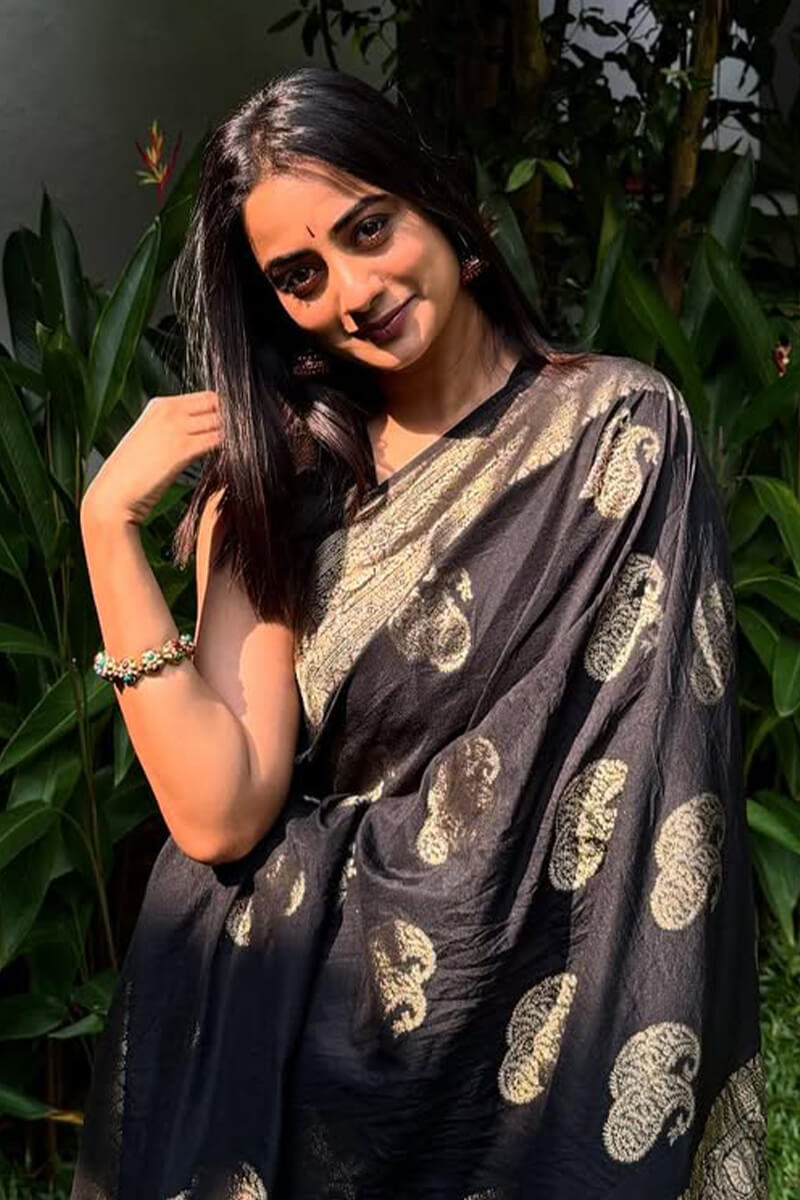 Majestic Black Soft Silk Saree With Arresting Blouse Piece