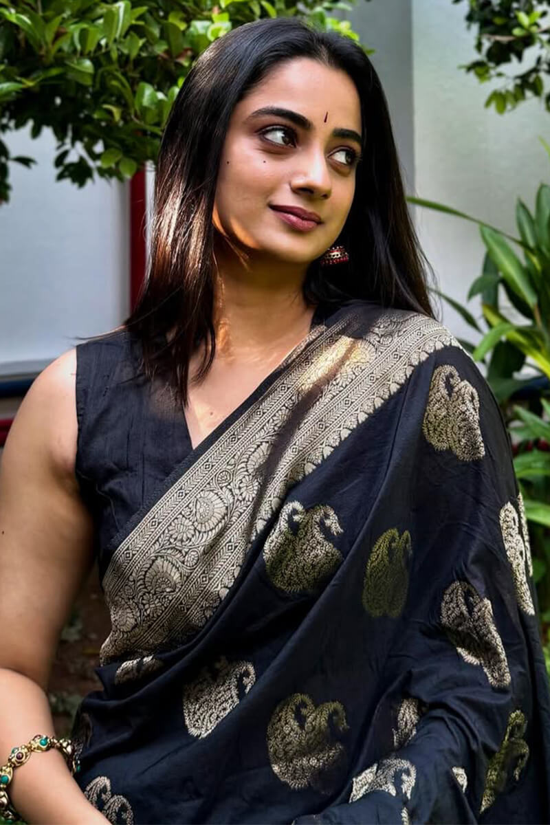 Majestic Black Soft Silk Saree With Arresting Blouse Piece