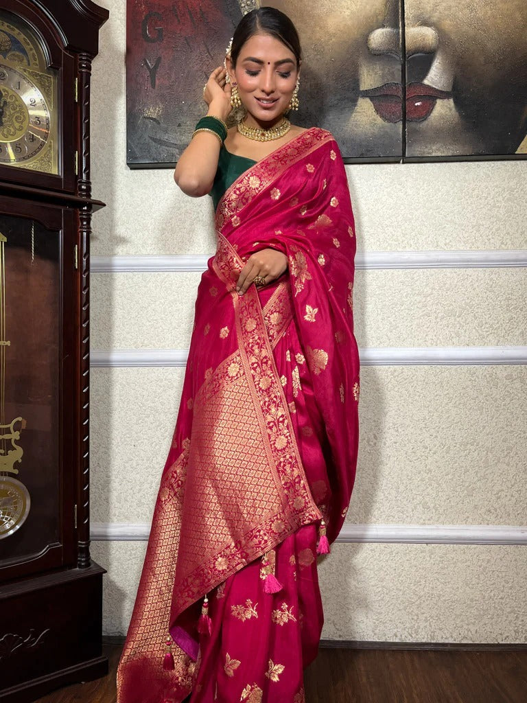 Epiphany Dark Pink Soft Silk Saree With Breathtaking Blouse Piece