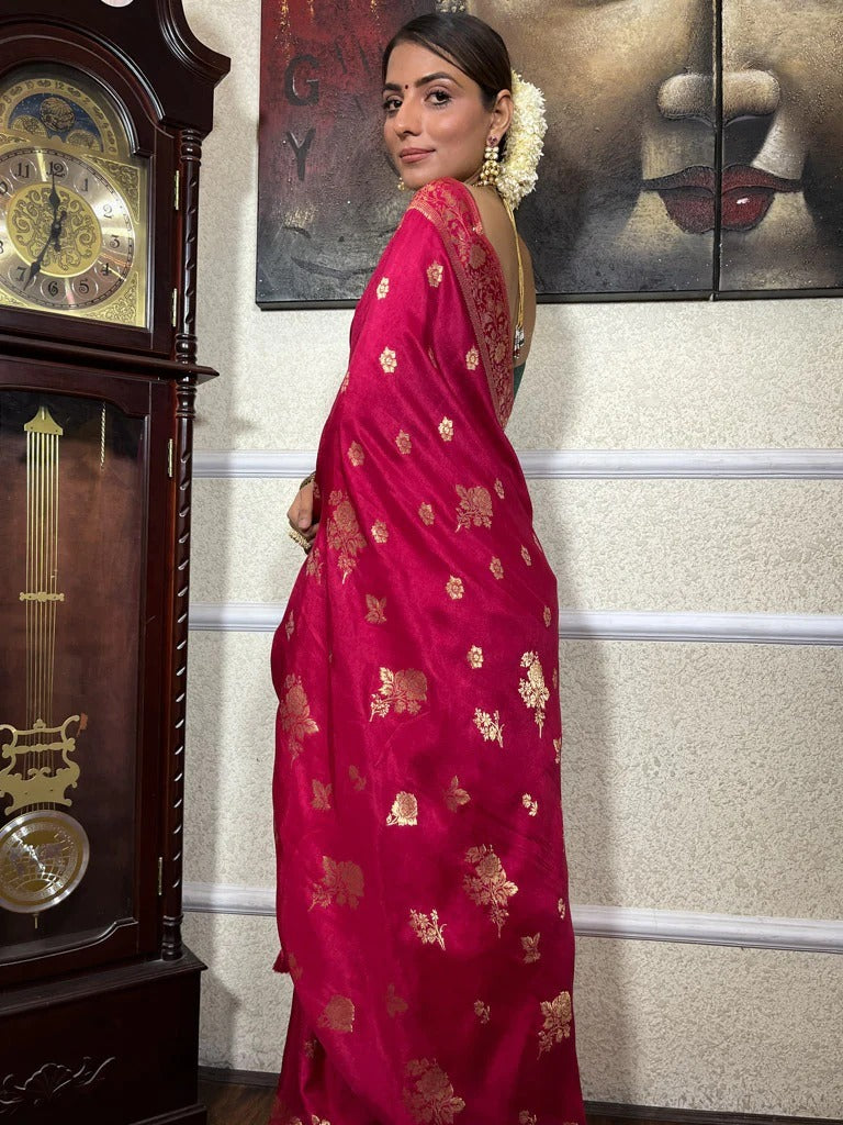 Epiphany Dark Pink Soft Silk Saree With Breathtaking Blouse Piece