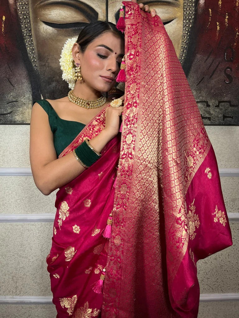 Epiphany Dark Pink Soft Silk Saree With Breathtaking Blouse Piece