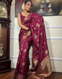 Forbearance Wine Soft Silk Saree With Diaphanous Blouse Piece