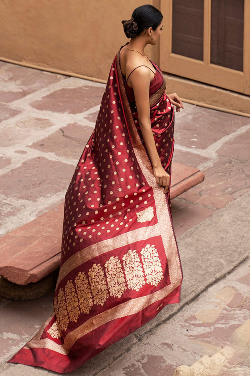 Jazzy Wine Soft Silk Saree With Fantabulous Blouse Pieced