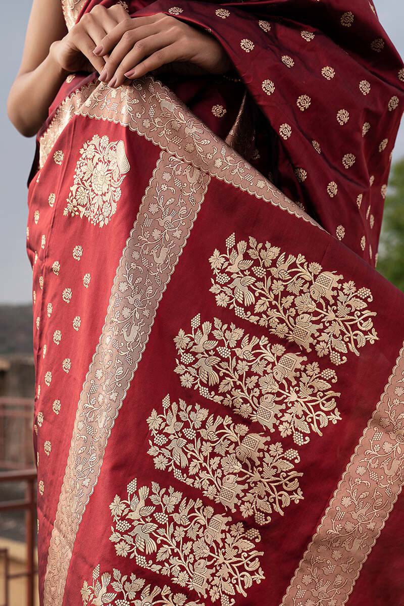 Jazzy Wine Soft Silk Saree With Fantabulous Blouse Pieced