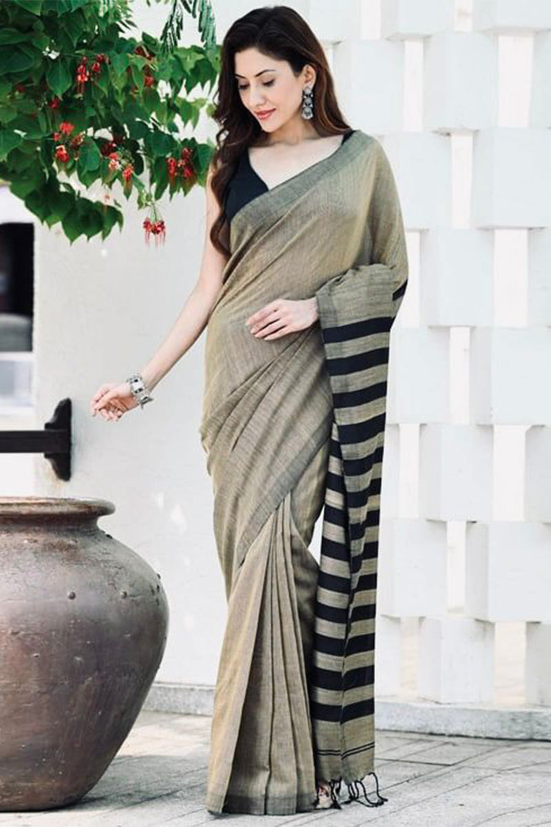 Mountain Grey Maheshawari Cotton Silk Saree