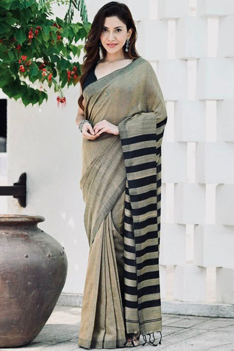 Mountain Grey Maheshawari Cotton Silk Saree