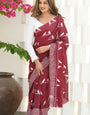 Smoky Maroon Maheshawari Cotton Silk Saree