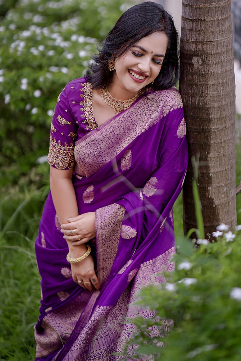 Deep Violet Maheshawari Cotton Silk Saree