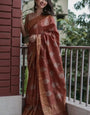 Spicy Brown Maheshawari Cotton Silk Saree