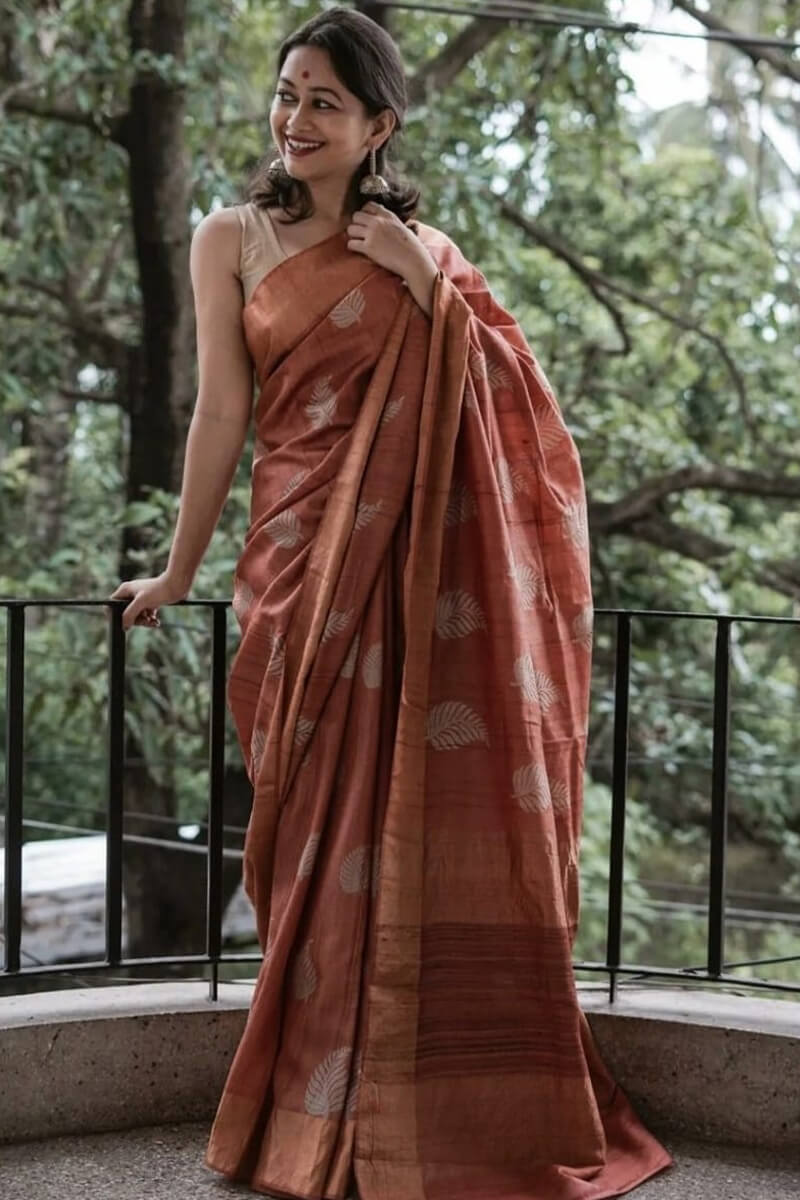 Spicy Brown Maheshawari Cotton Silk Saree