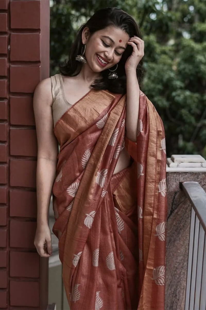 Spicy Brown Maheshawari Cotton Silk Saree