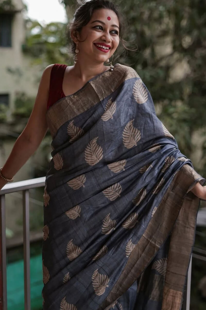 Dark Grey Maheshawari Cotton Silk Saree