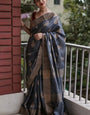 Dark Grey Maheshawari Cotton Silk Saree