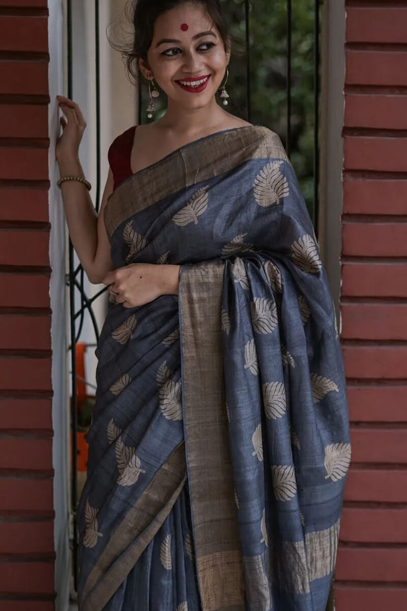 Dark Grey Maheshawari Cotton Silk Saree