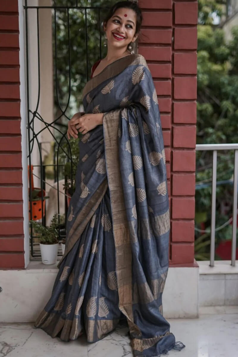 Dark Grey Maheshawari Cotton Silk Saree