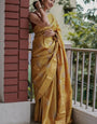 Yellowish Orange Maheshawari Cotton Silk Saree