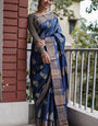 Tealish Blue Maheshawari Cotton Silk Saree