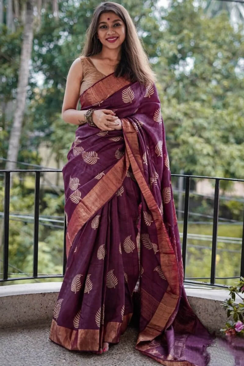 Reddish Magenta Maheshawari Cotton Silk Saree