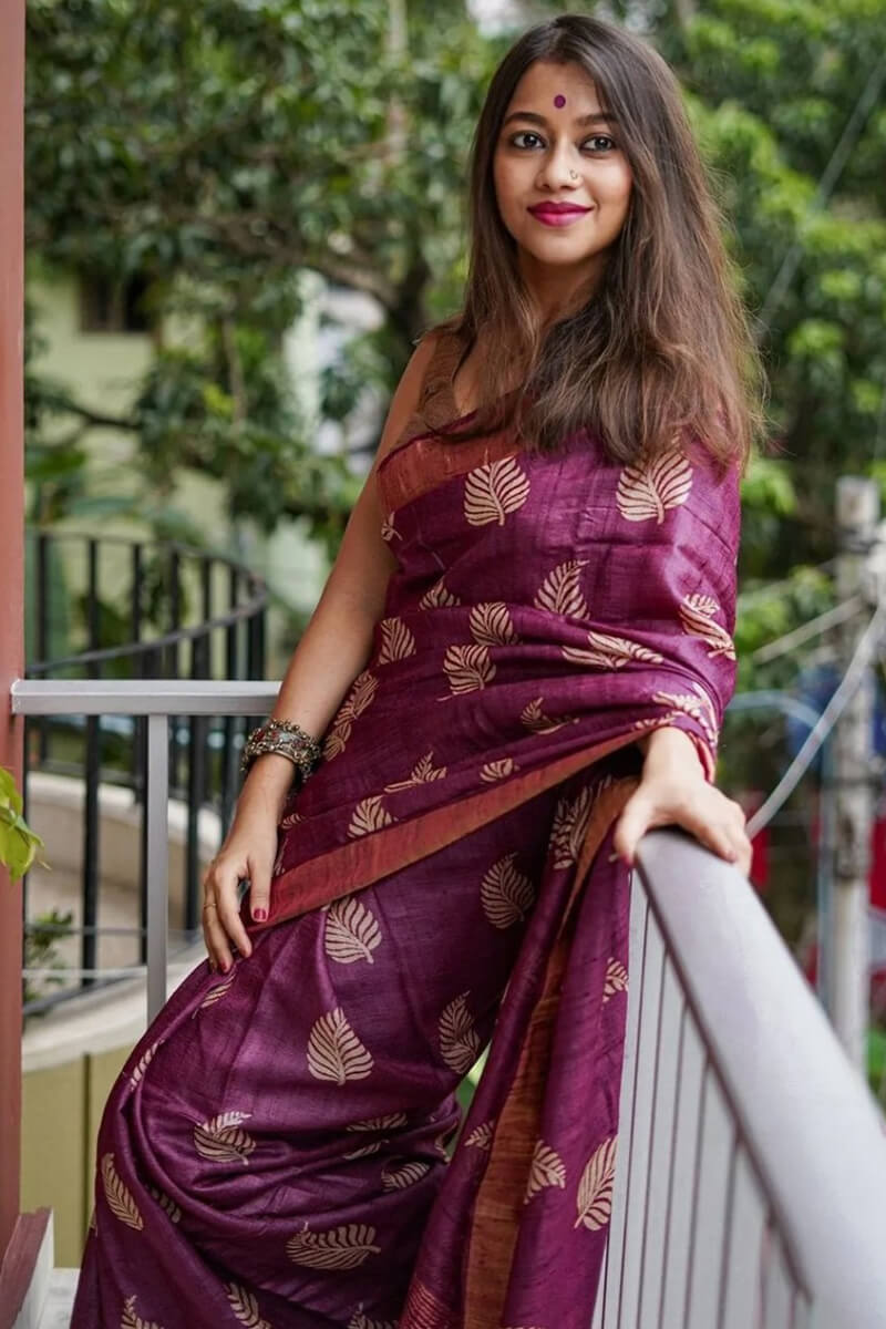 Reddish Magenta Maheshawari Cotton Silk Saree