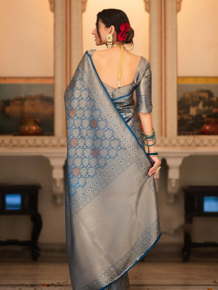 Demanding Blue Soft Silk Saree With Ravishing Blouse Piece